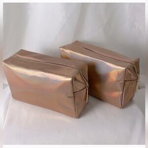 NEW LANCOME Cosmetic Pouch Bag Zip Close Rose Gold Holographic Makeup (1 ) NWT